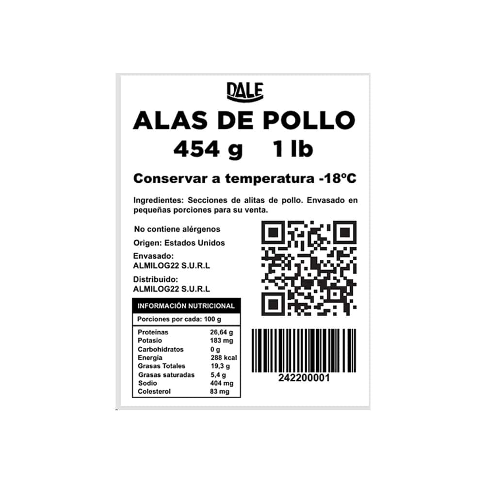 Alas crudas de pollo Dale (454 g / 1 lb) - Miniatura 3