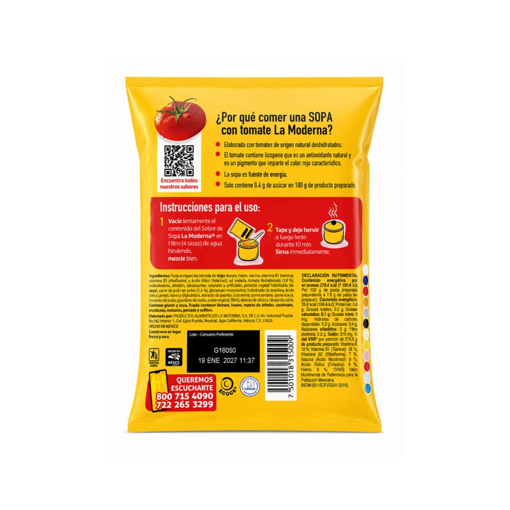 Sopa de pasta para preparar fideo con tomate y pollo La Moderna (82 g / 2.89 oz) - Miniatura 2