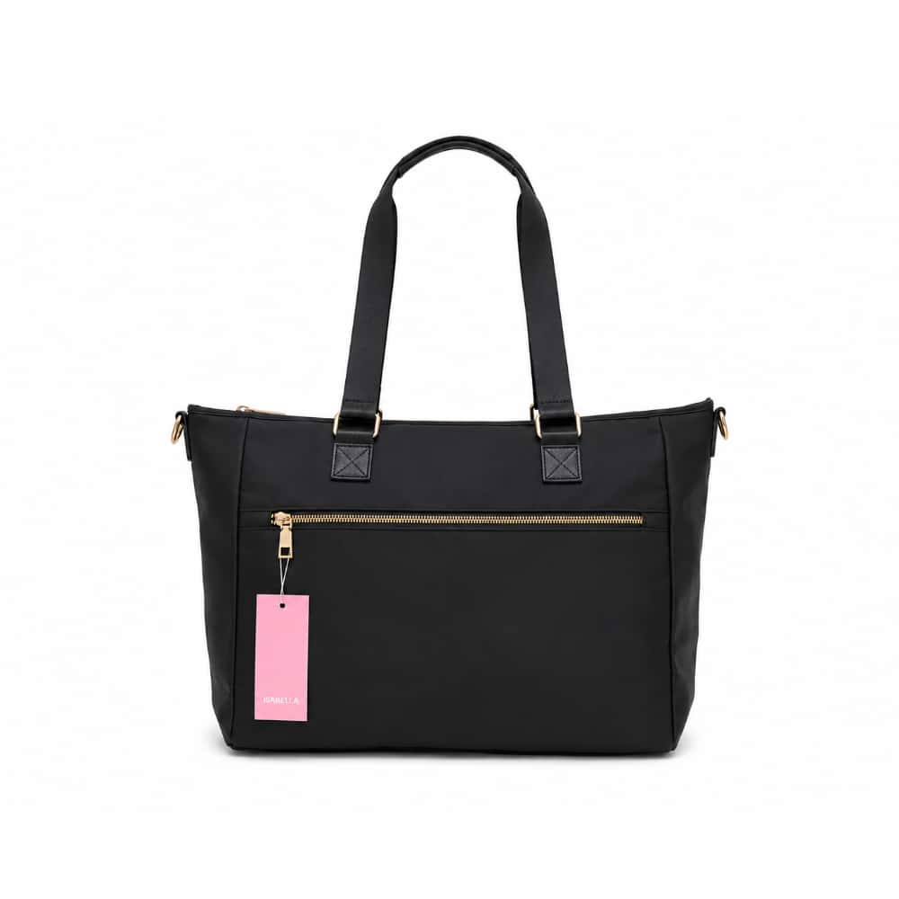 Bolso shopper negro de nailon con bolsillo frontal y asas largas Isabella (1 U) - Miniatura 1