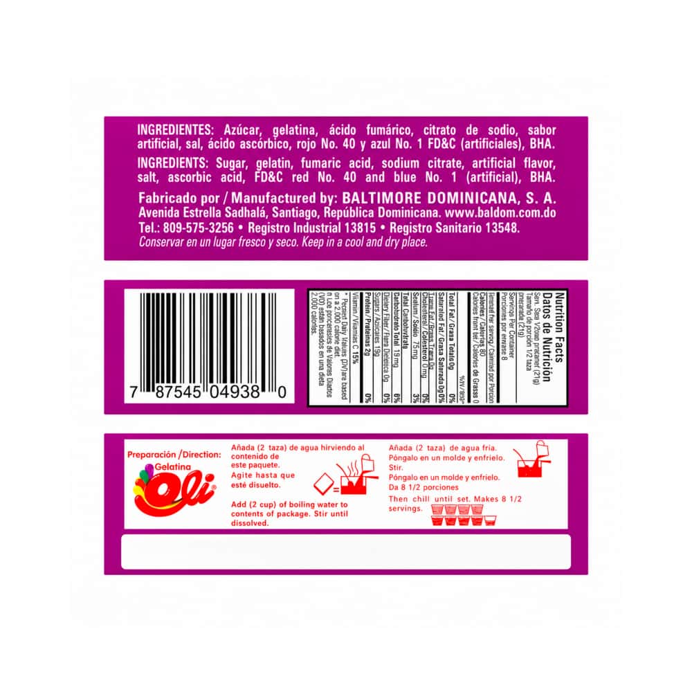 Gelatina sabor uva Oli (170 g / 6 oz) - Miniatura 3