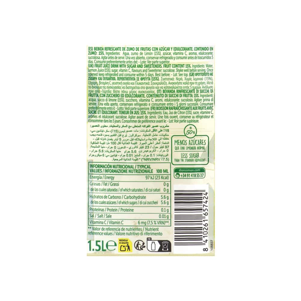 Limonada natural con limones exprimidos light Don Simón (1.5 L) - Miniatura 3