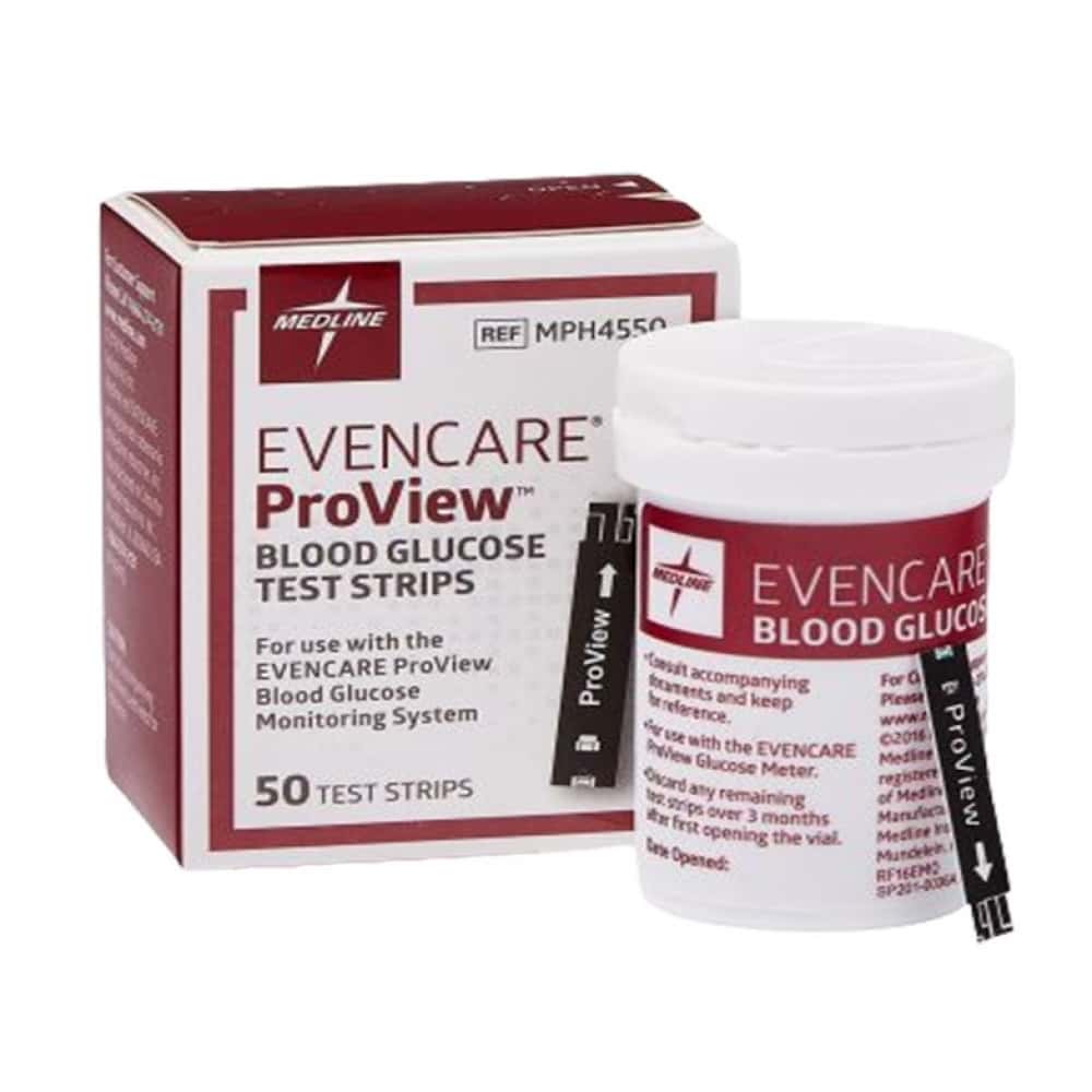 Tiras reactivas de glucosa en sangre EvenCare ProView Medline 50 unidades - Miniatura 1