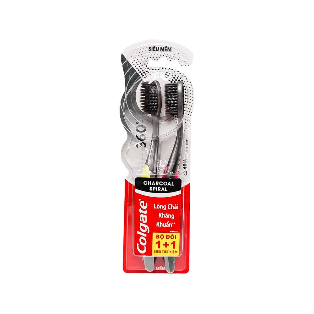 Cepillo de dientes con cerdas suaves de carbón 360° Spiral Colgate (2 U) - Miniatura 1