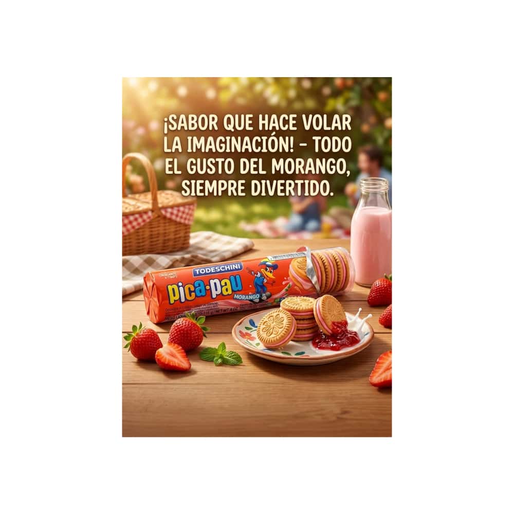 Galletas de vainilla con relleno sabor a fresa Pica Pau Todeschini (36 x 115 g / 4 oz) - Miniatura 4