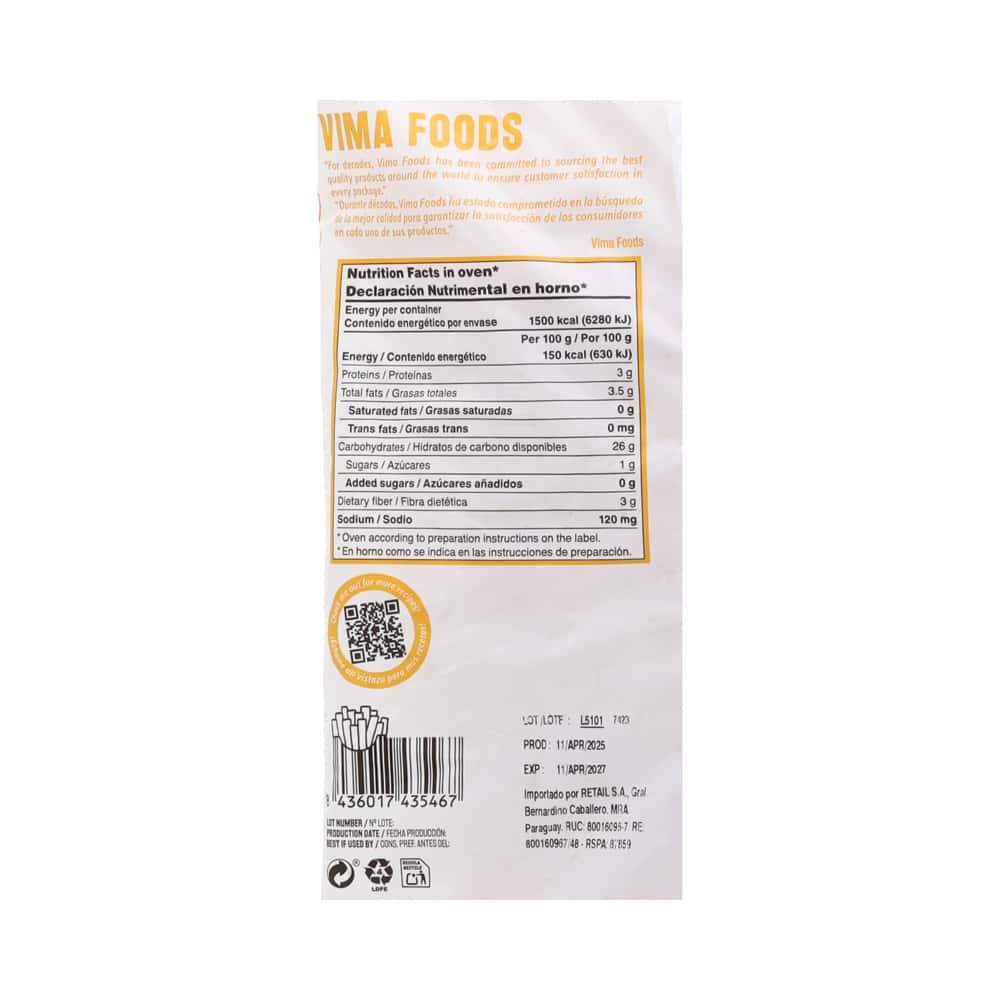 Patatas -papas- prefritas congeladas Vima Foods (1 kg / 2.2 lb) - Miniatura 10