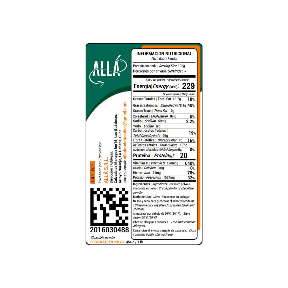 Chocolate en polvo ALLÁ (454 g / 1 lb) - Miniatura 4