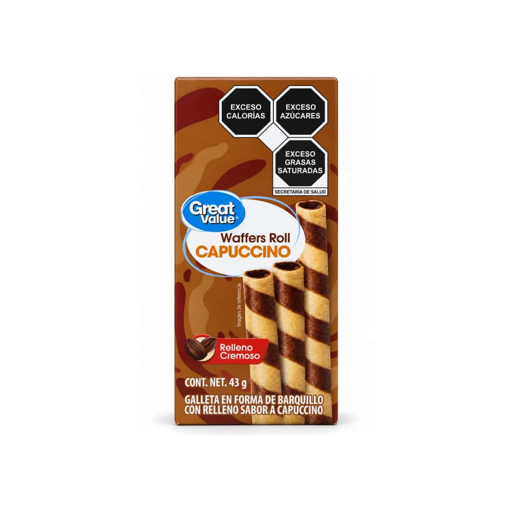 Galleta en forma de barquillo con relleno sabor capuchino Great Value (43 g / 1.51 oz) - Miniatura 1