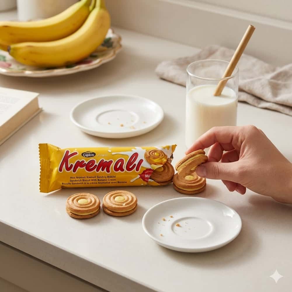 Galletas sándwich con crema de plátano Kremali Cigdem (50 g / 1.76 oz) - Miniatura 5