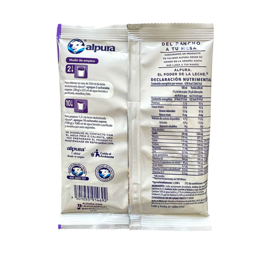 Leche en polvo deslactosada Alpura (150 g / 5.29 oz) - Miniatura 2