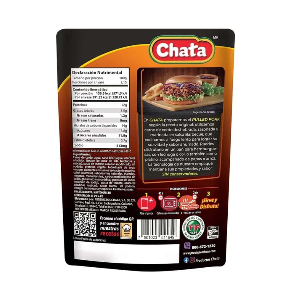 Pierna de cerdo deshebrada en salsa barbecue Chata (215 g / 7.58 oz) - Miniatura 2