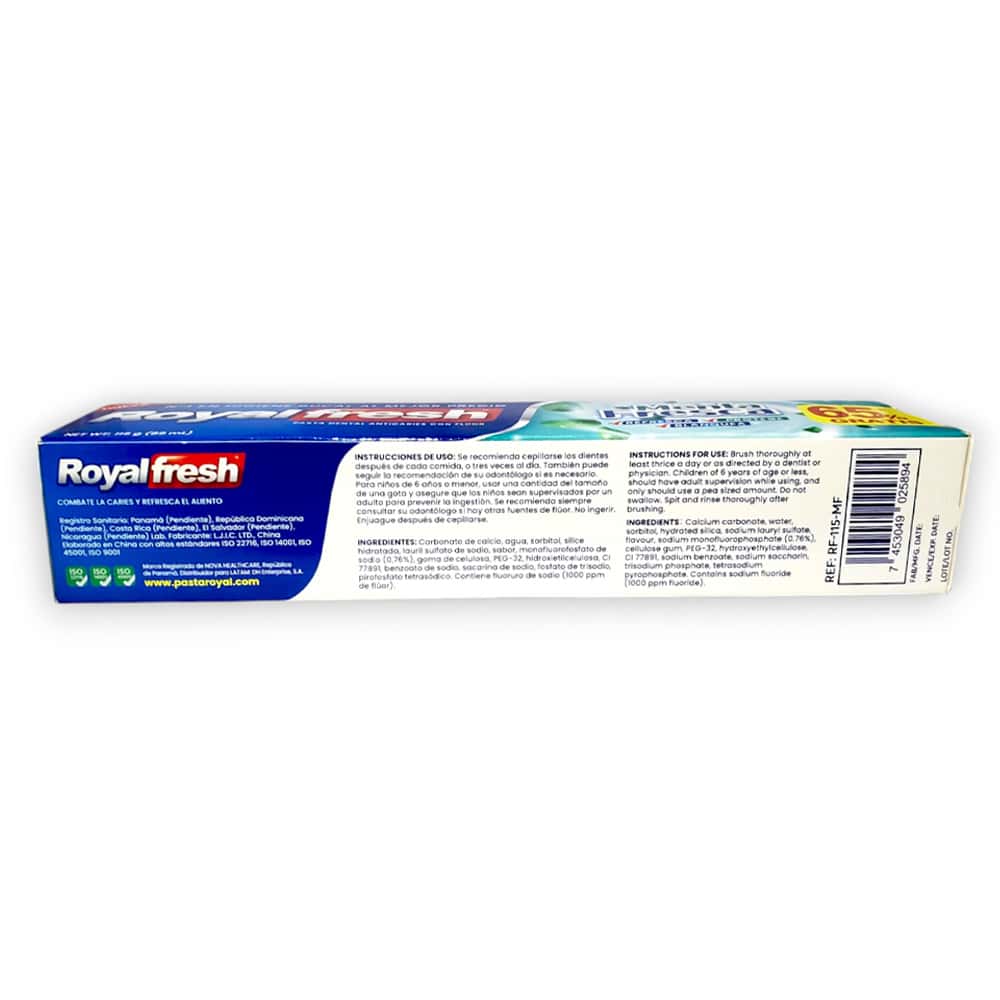 Pasta dental anticaries con flúor Menta Fresca Royalfresh (115 g / 4.05 oz) - Miniatura 3