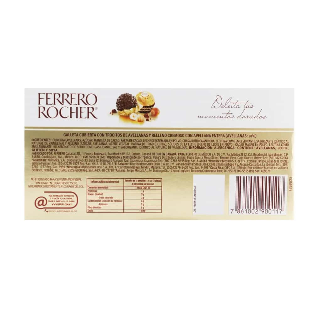 Bombones cubiertos con trocitos de avellanas y relleno cremoso con avellana entera Ferrero Rocher (100 g / 3.53 oz) - Miniatura 2