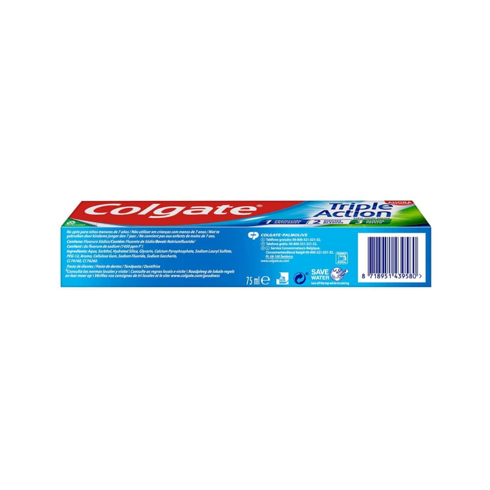 Pasta de dientes triple acción sabor menta intenso Colgate (3 x 75 ml) - Miniatura 3