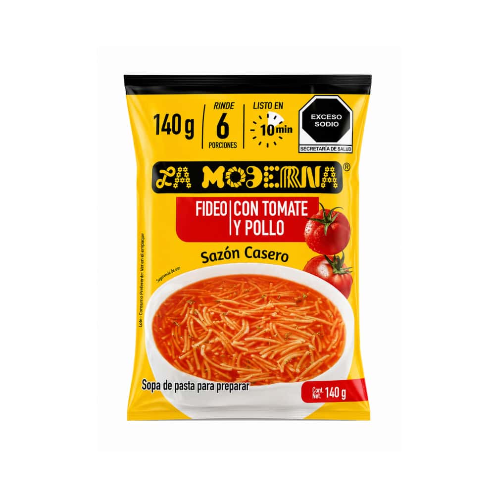 Sopa de pasta para preparar fideo con tomate y pollo La Moderna (140 g / 4.94 oz) - Miniatura 1
