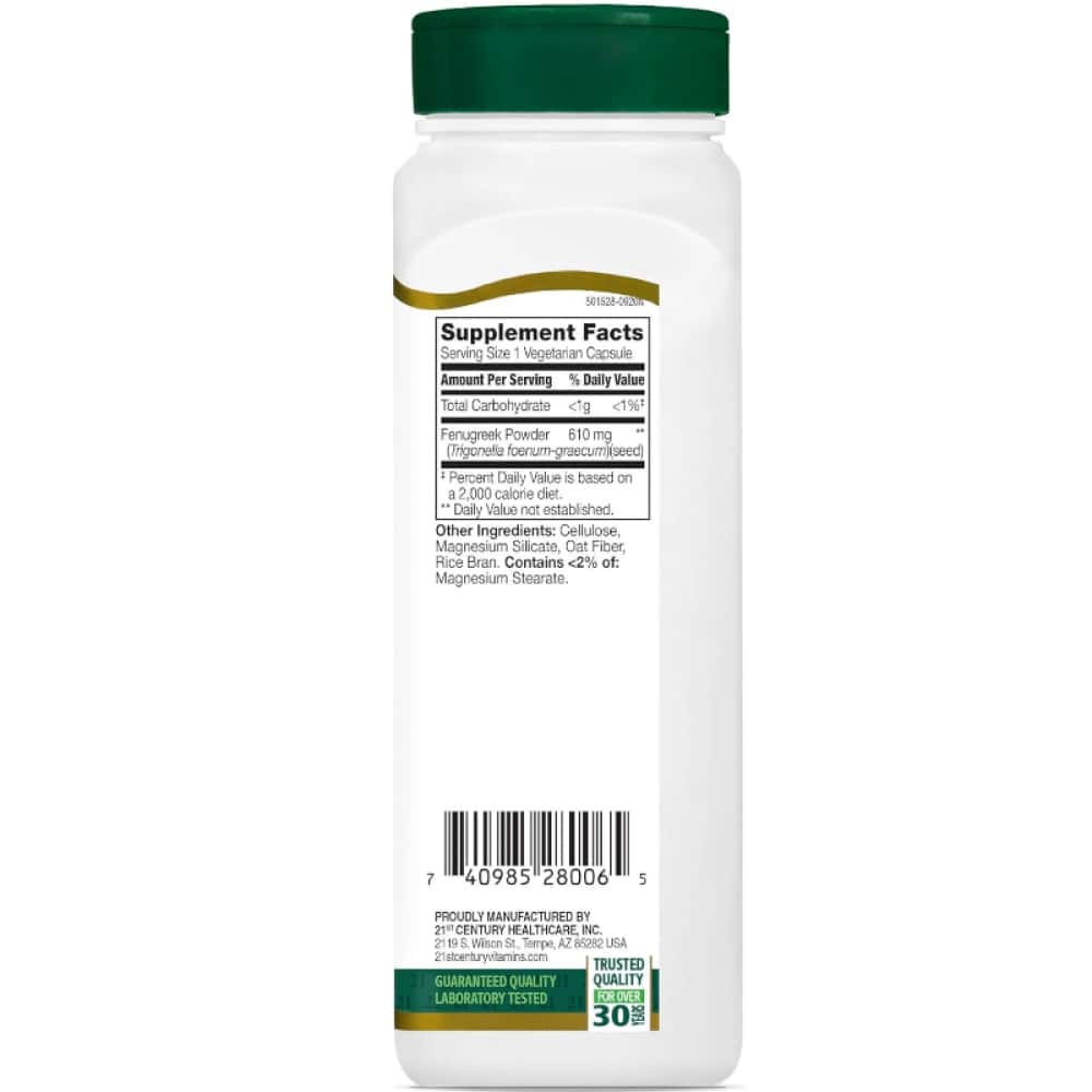 Suplemento herbario con fenogreco 610 mg Century (100 cápsulas) - Miniatura 2