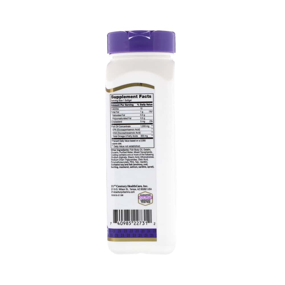 Omega 3. Aceite de pescado libre de reflujo 1000 mg 21st Century (90 cápsulas) - Miniatura 2