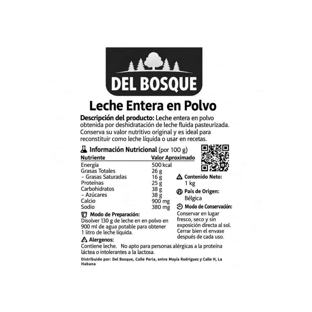 Leche en polvo entera Del Bosque (1 kg / 2.2 lb) - Miniatura 2