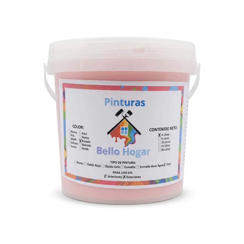 Pintura vinílica interior y exterior color rosado Bello Hogar (4 L) - Miniatura 1