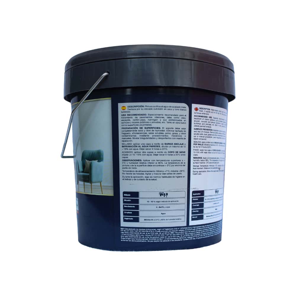 Pintura plástica interior color copo de nieve mate Macy (4 L) - Miniatura 2