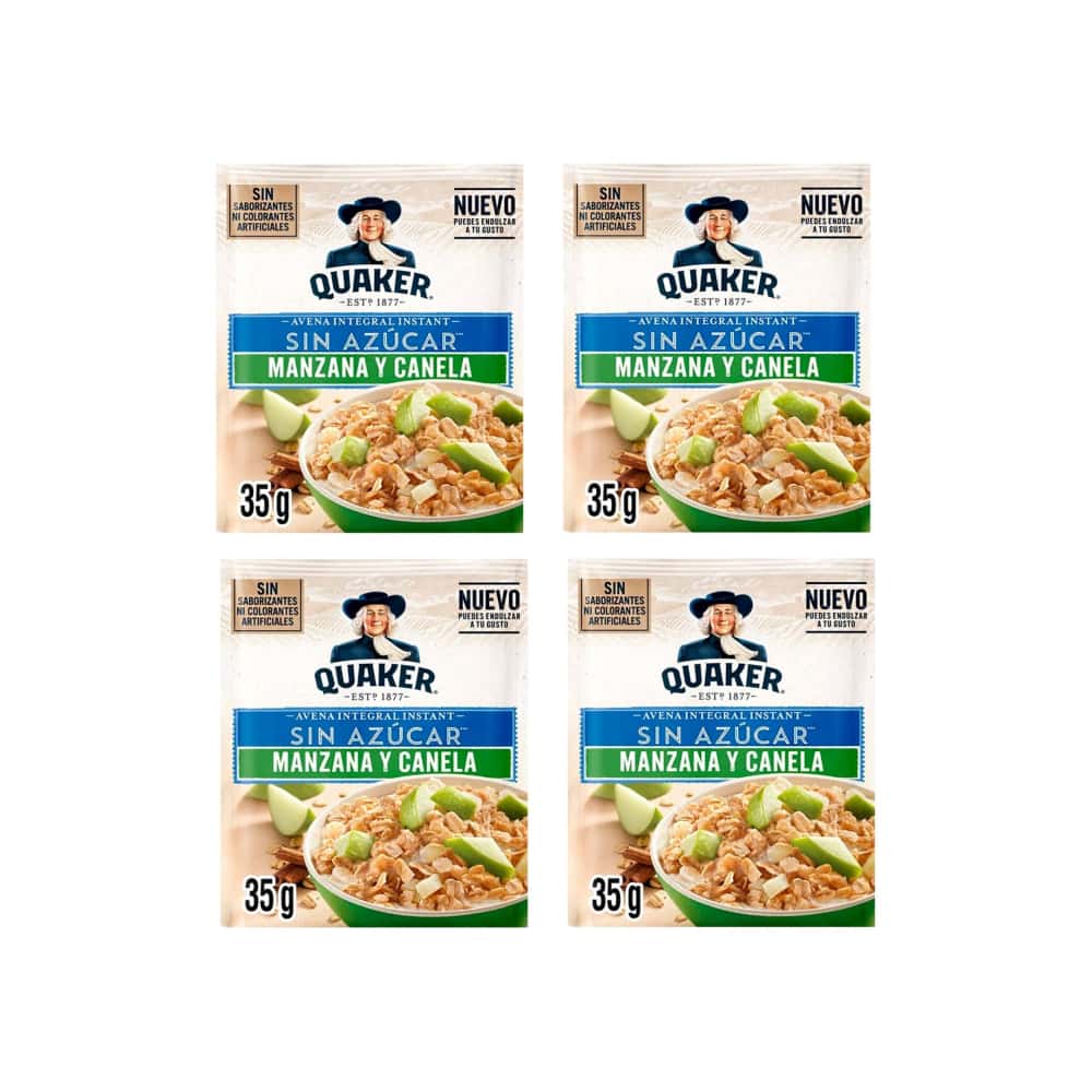 Cereal de avena integral sin azúcar sabor manzana y canela Quaker (4 x 35 g / 1.23 oz) - Miniatura 1