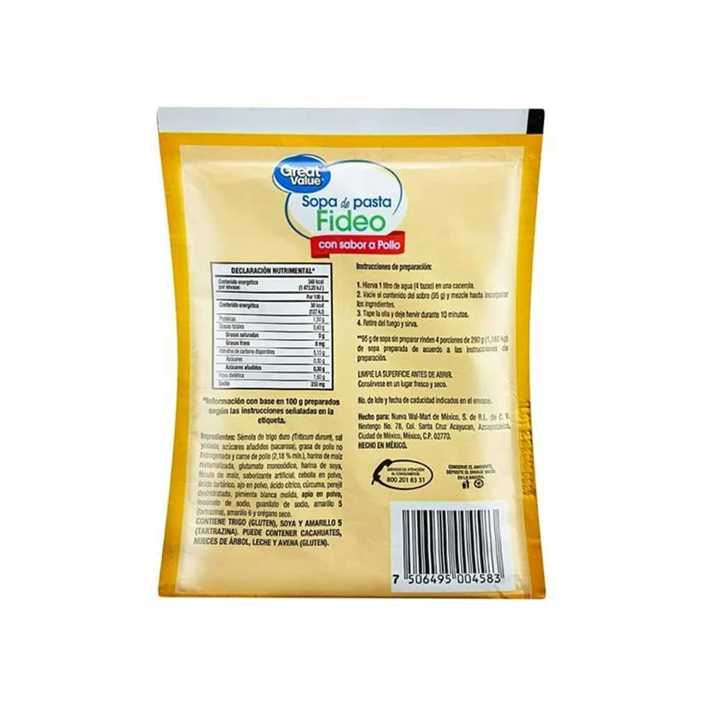 Sopa de pasta fideo con sabor a pollo Great Value (95 g / 3.35 oz) - Miniatura 5