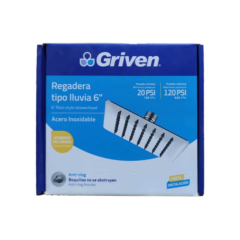 Regadera redonda para ducha de 6". Tipo lluvia acabado cromado Griven - Miniatura 5