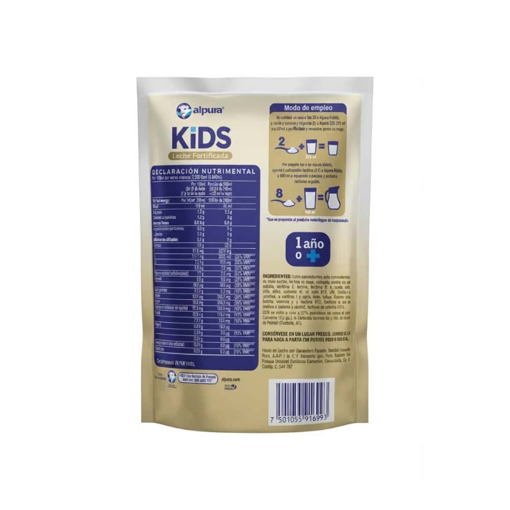 Leche fortificada parcialmente descremada en polvo con vitaminas A y D, minerales y fibra Alpura (480 g / 16.93 oz) - Miniatura 2