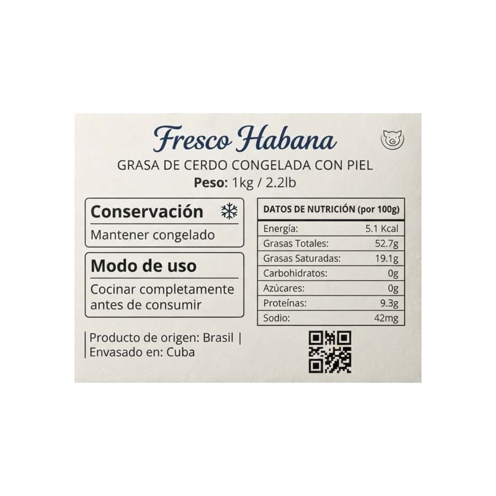 Grasa de cerdo congelada con piel Fresco Habana (1 kg / 2.2 lb) - Miniatura 3