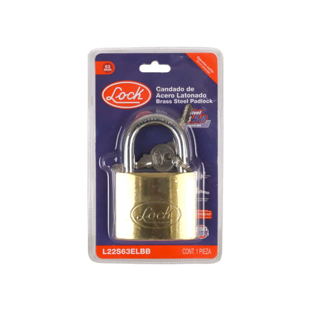 Candado de acero latonado 63 mm llave estándar Lock L22S63ELBB - Miniatura 2