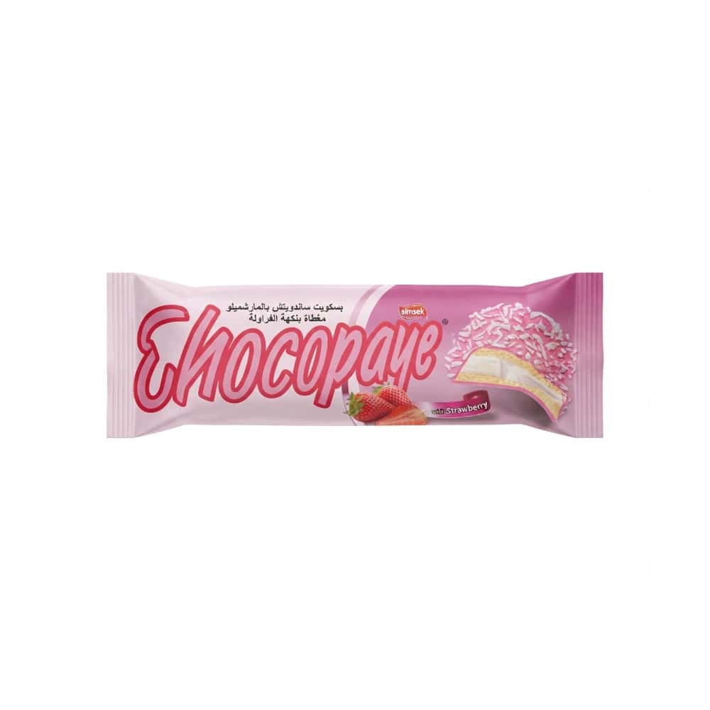 Galletas de vainilla rellenas de malvavisco y cubiertas de fresa y coco Chocopaye Simsek (50 g / 1.76 oz) - Miniatura 1