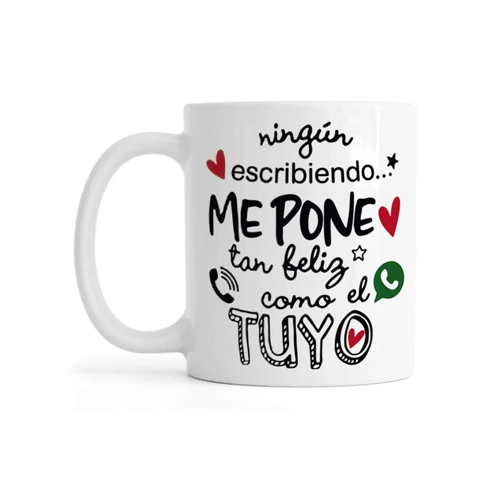 Jarra de cerámica blanca de 330 ml con diseño “Me pone tan feliz como el tuyo” Échale - Miniatura 1
