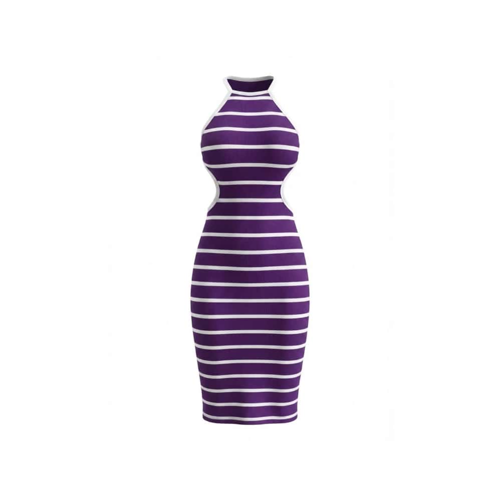 Vestido ajustado con estampado de rayas horizontales morado y blanco Torbex (Talla única) - Miniatura 1