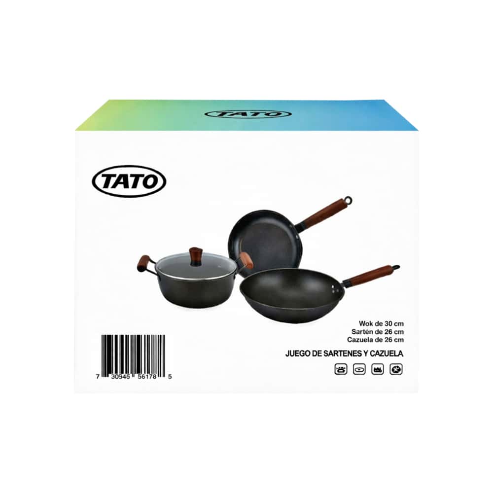 Juego de sartenes y cazuela antiadherentes color negro de 3 piezas TATO - Miniatura 3