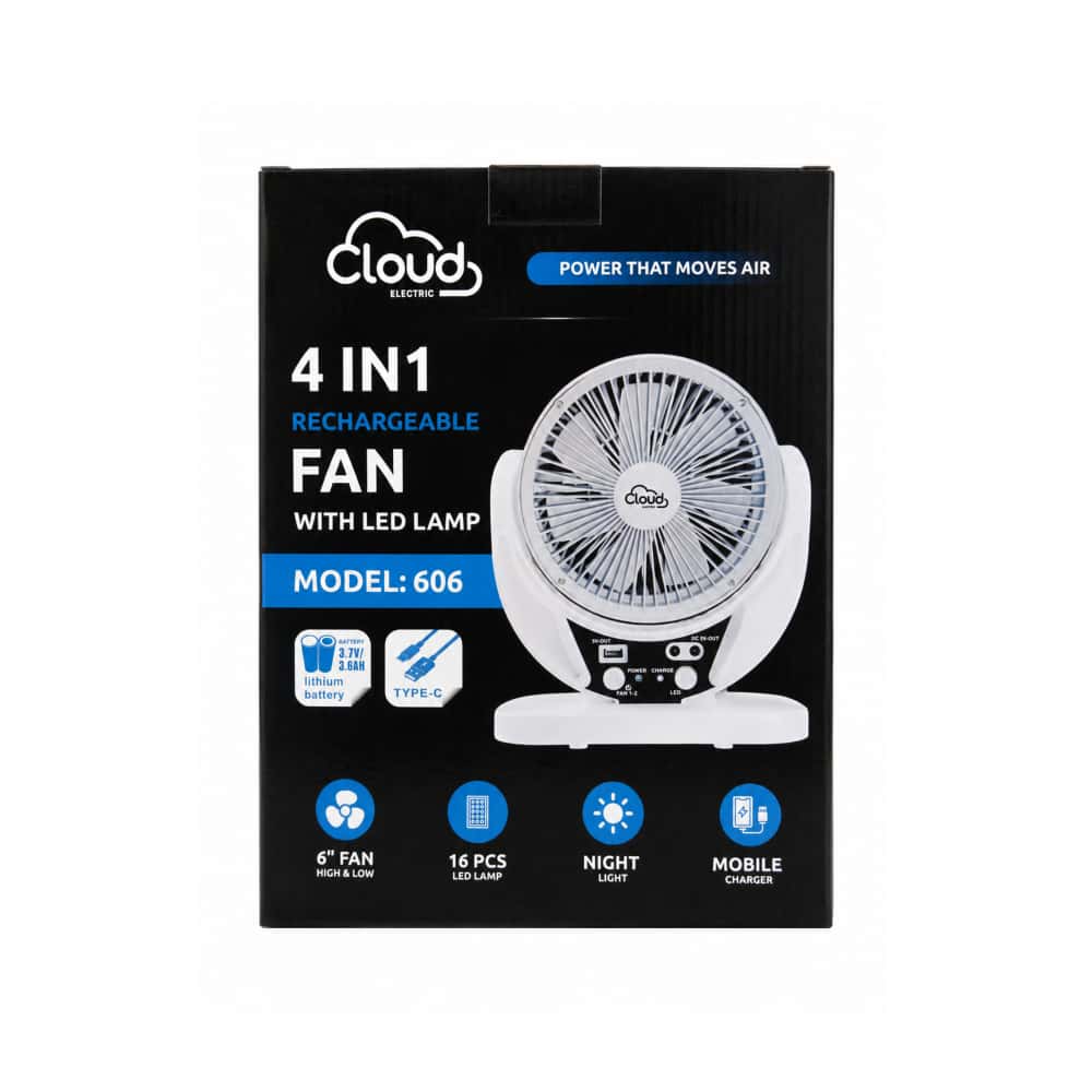Ventilador recargable de 6" con luz LED Modelo 606 Cloud Electric - Miniatura 4