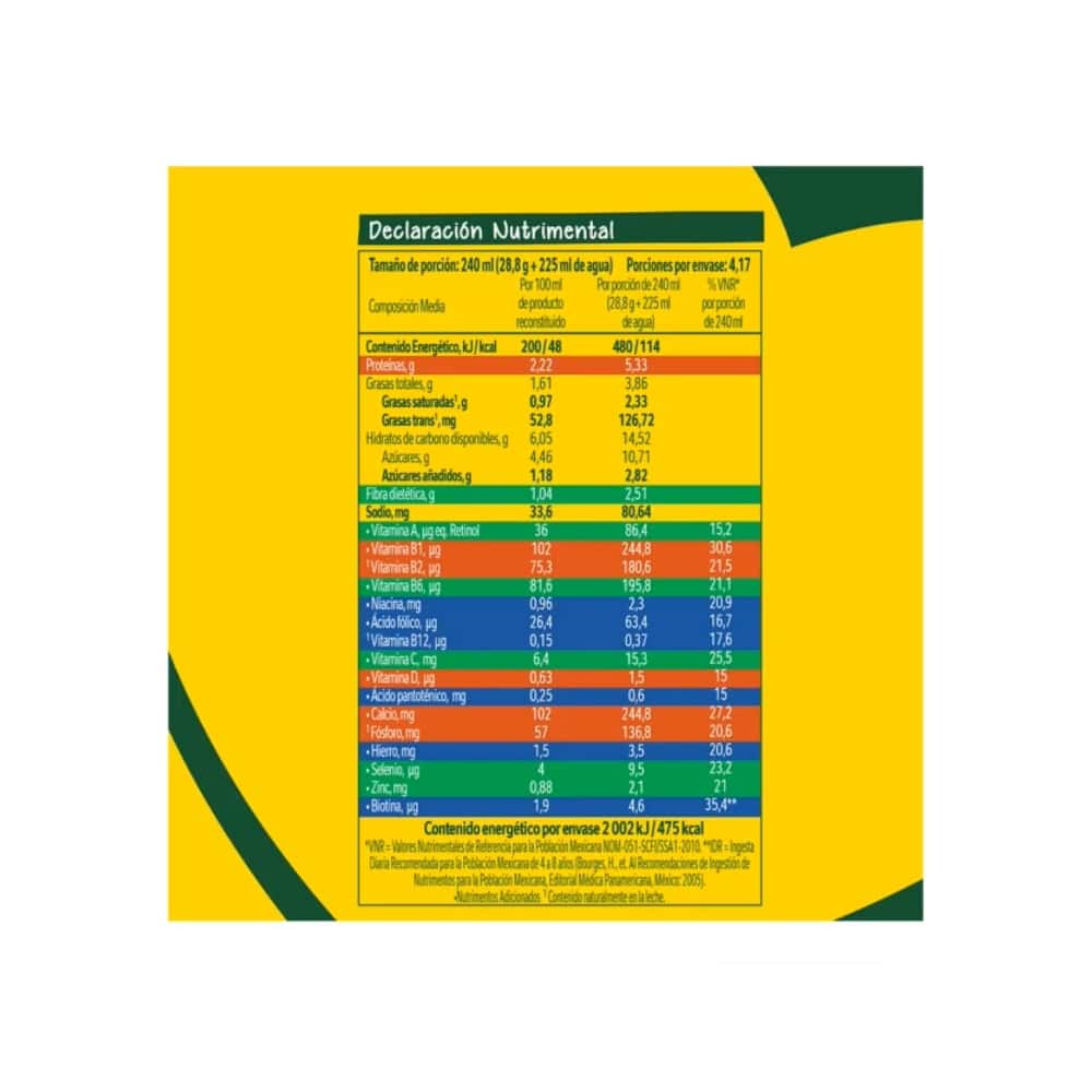 Leche en polvo parcialmente descremada acondicionada con fibra, minerales y vitaminas Nestlé (120 g / 4.23 oz) - Miniatura 4