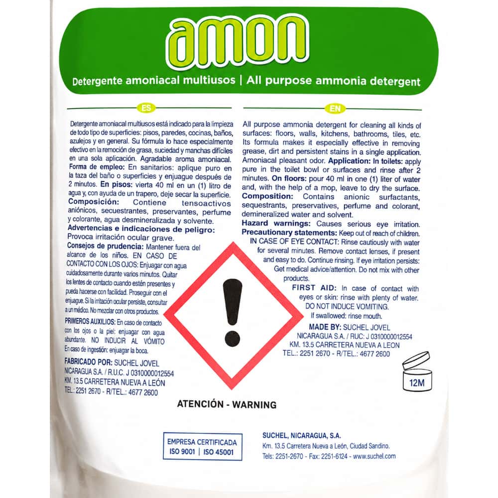 Detergente amoniacal multiusos Suchel Proquimia Amon (2 kg / 4.4 lb) - Miniatura 3