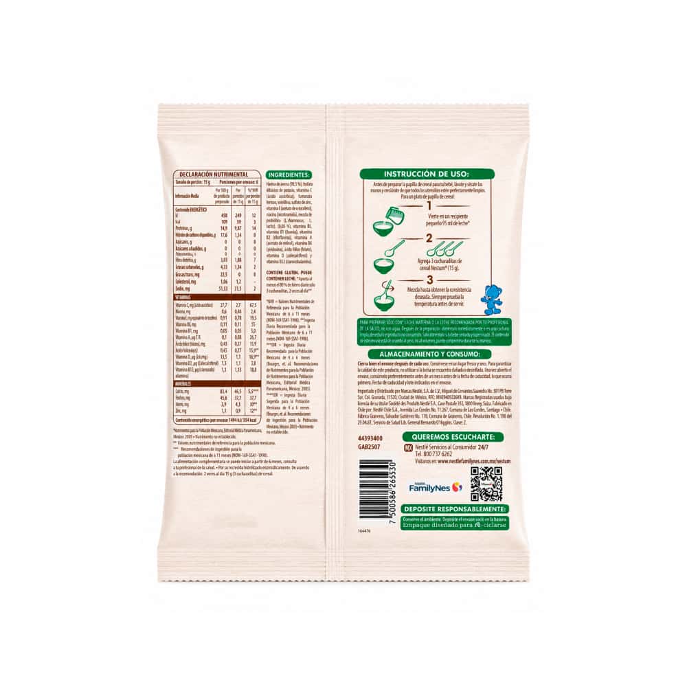 Cereal seco de avena para lactantes a partir de los 6 meses sin azúcar añadida Nestlé Nestum (90 g / 3.17 oz) - Miniatura 2