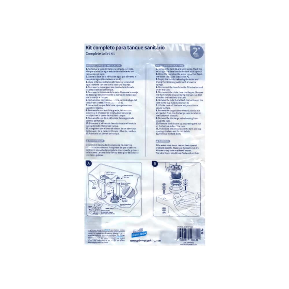 Kit de reparación completo para tanques de inodoro - herrajes de baño - de palanca o manija Griven - Miniatura 4