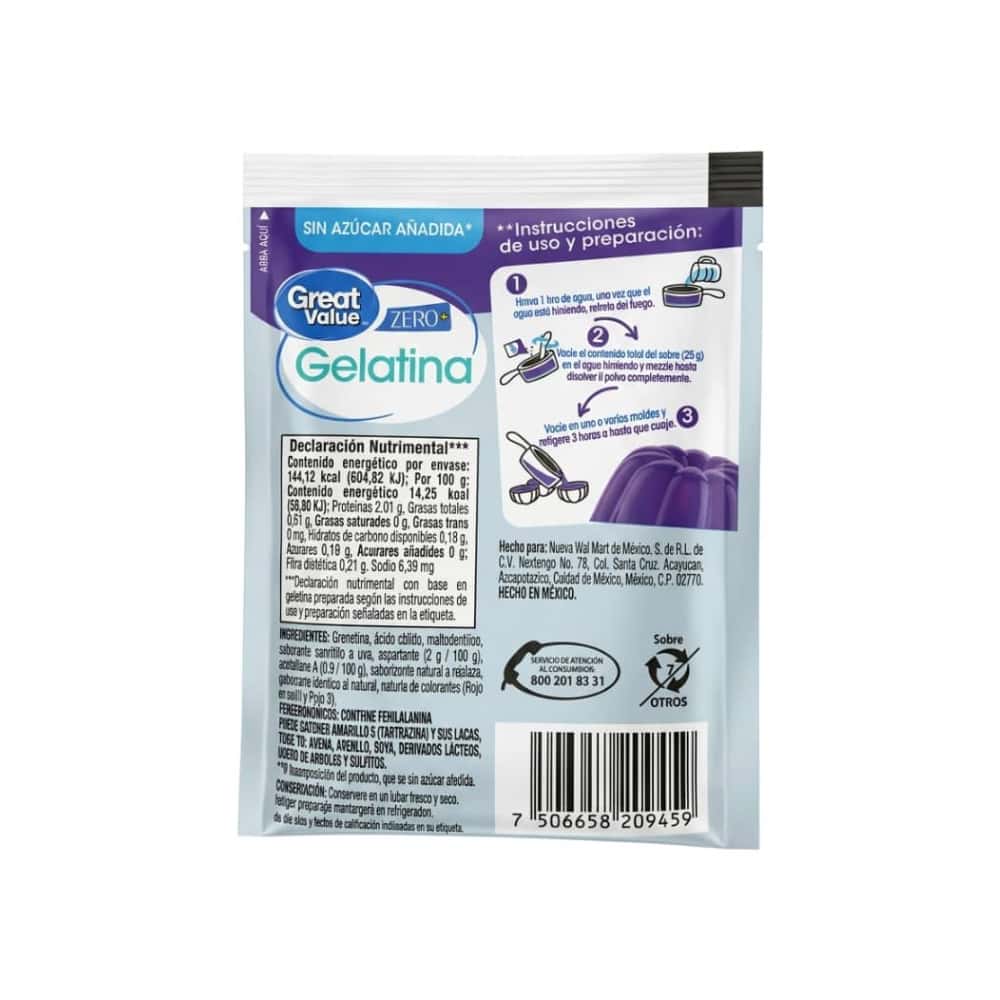 Gelatina sabor uva Great Value (25 g) - Miniatura 2