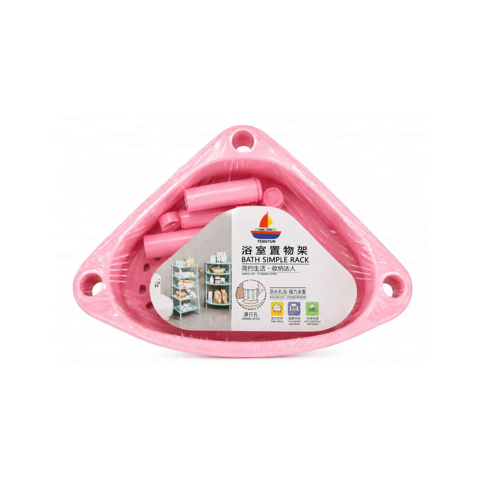 Estante organizador esquinero de plástico de 3 niveles rosa Tengyun (1 U) - Miniatura 4