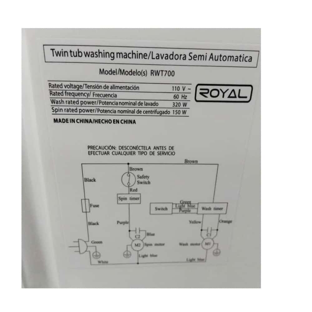 Lavadora semiautomática de 7 kg color blanco Royal RWT700 - Miniatura 4