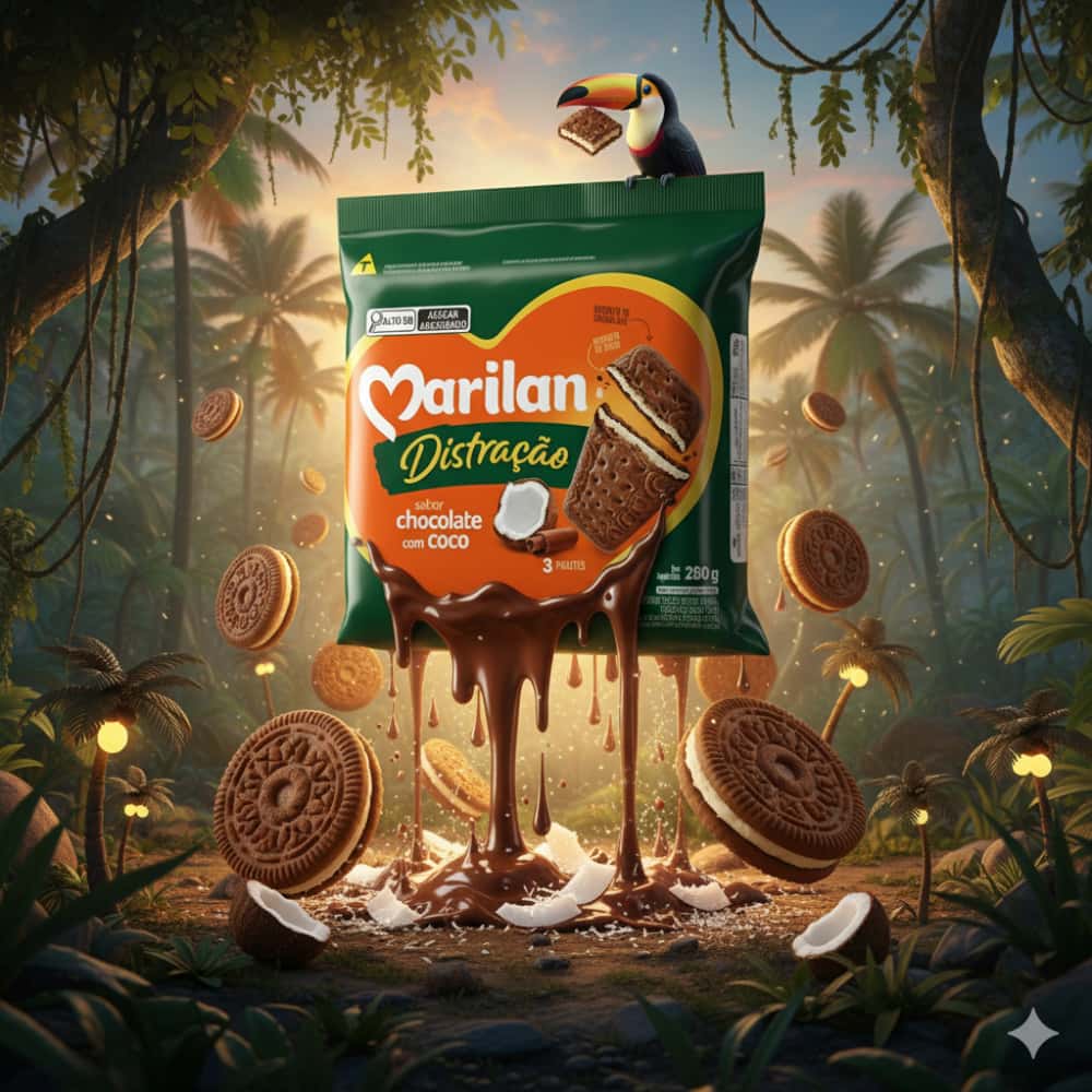Galleta triple capa sabor chocolate con coco Distracao Marilan (2 x 280 g / 9.88 az) - Miniatura 4