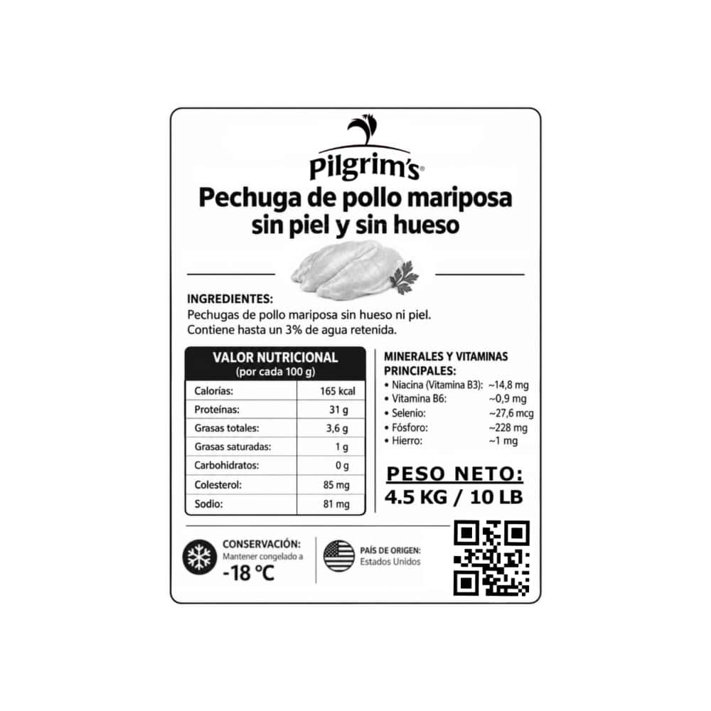 Pechuga de pollo mariposa sin piel y sin hueso Pilgrim's (4.54 kg / 10 lb) - Miniatura 2