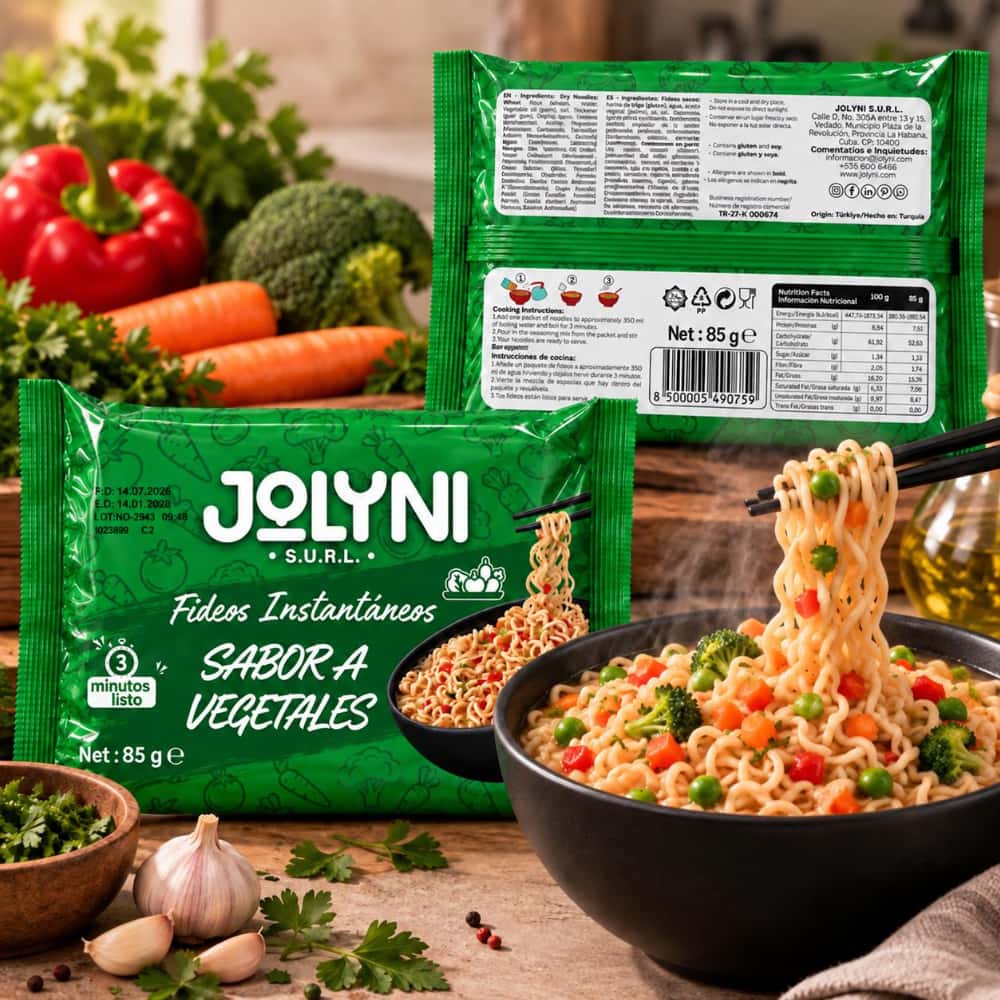 Sopa de fideos instantáneos sabor a vegetales Jolyni (2 x 85 g / 3 oz) - Miniatura 5