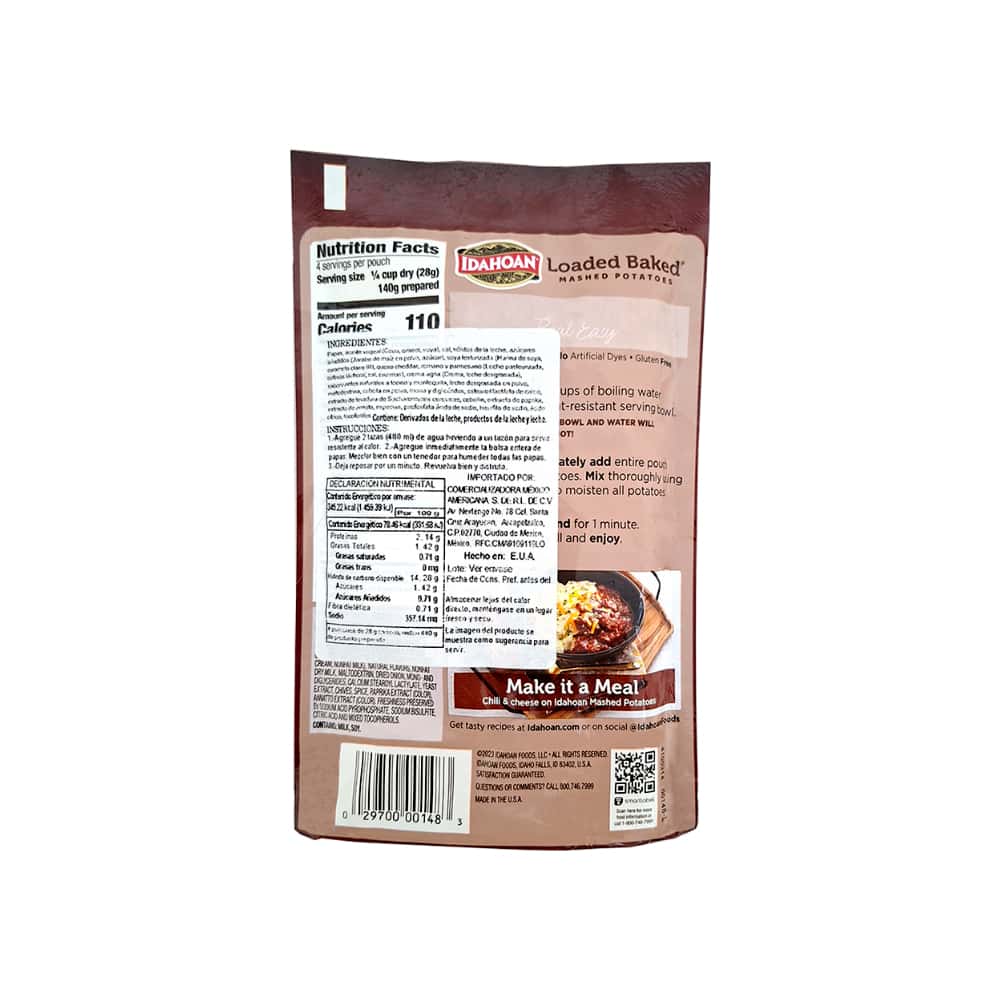 Puré de papas crema agria y cebollino, sabor mantequilla y tocino Idahoan (113.4 g / 4 oz) - Miniatura 3