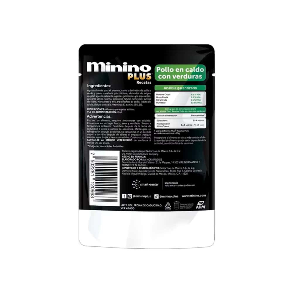 Alimento pollo en caldo con verduras para gatos adultos Minino Plus (85 g / 3 oz) - Miniatura 2