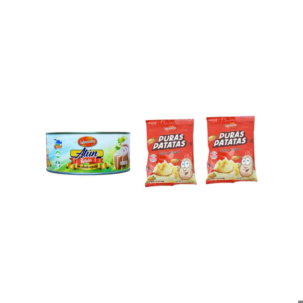 Combo Trozos de atún en aceite Sabrosísimo (1 kg /2.2 lb) + Puré de puras patatas  Sabrosísimo (2 x 40 g / 1.41 oz) - Miniatura 1