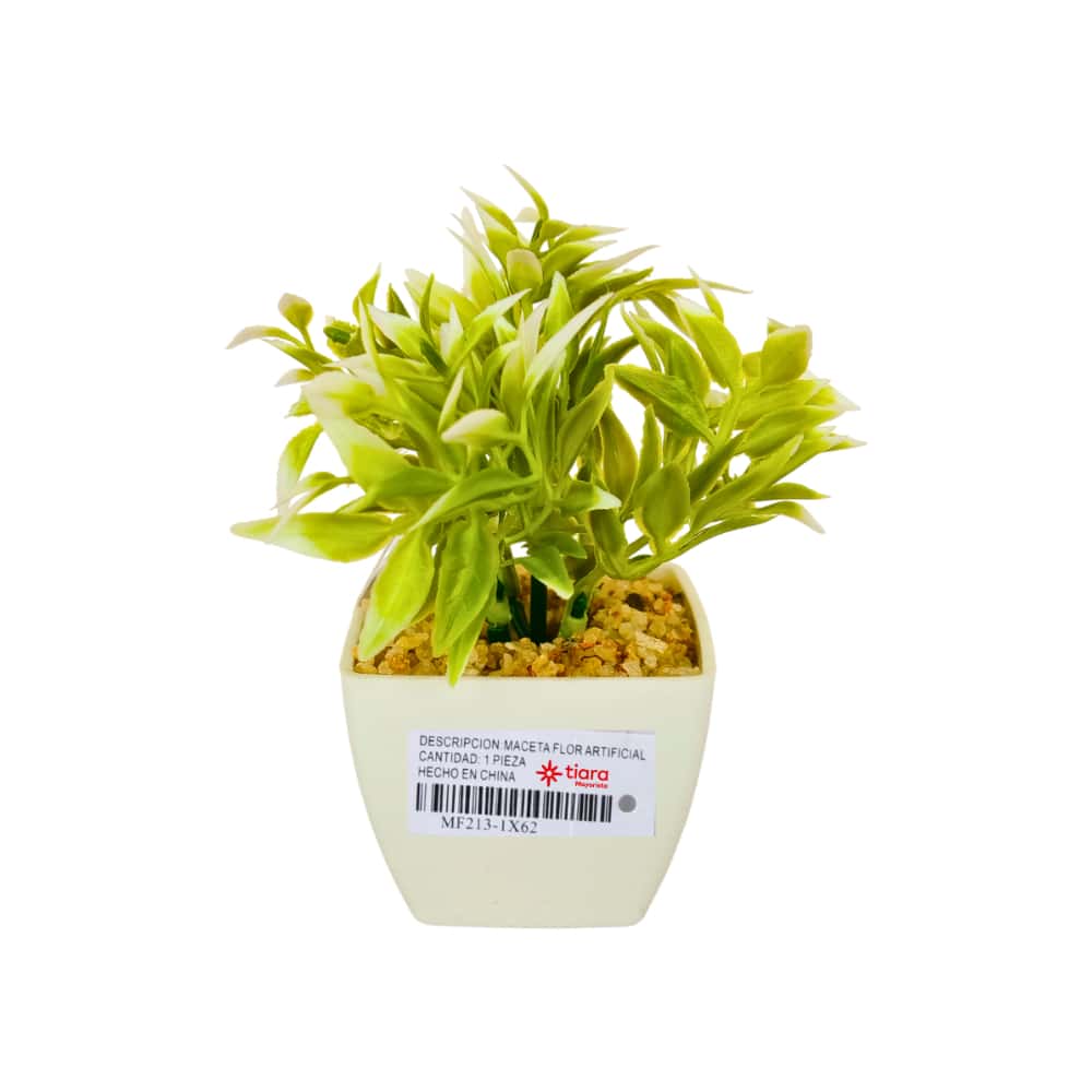 Maceta con plantas artificial verde claro y blanco Tiara - Miniatura 3