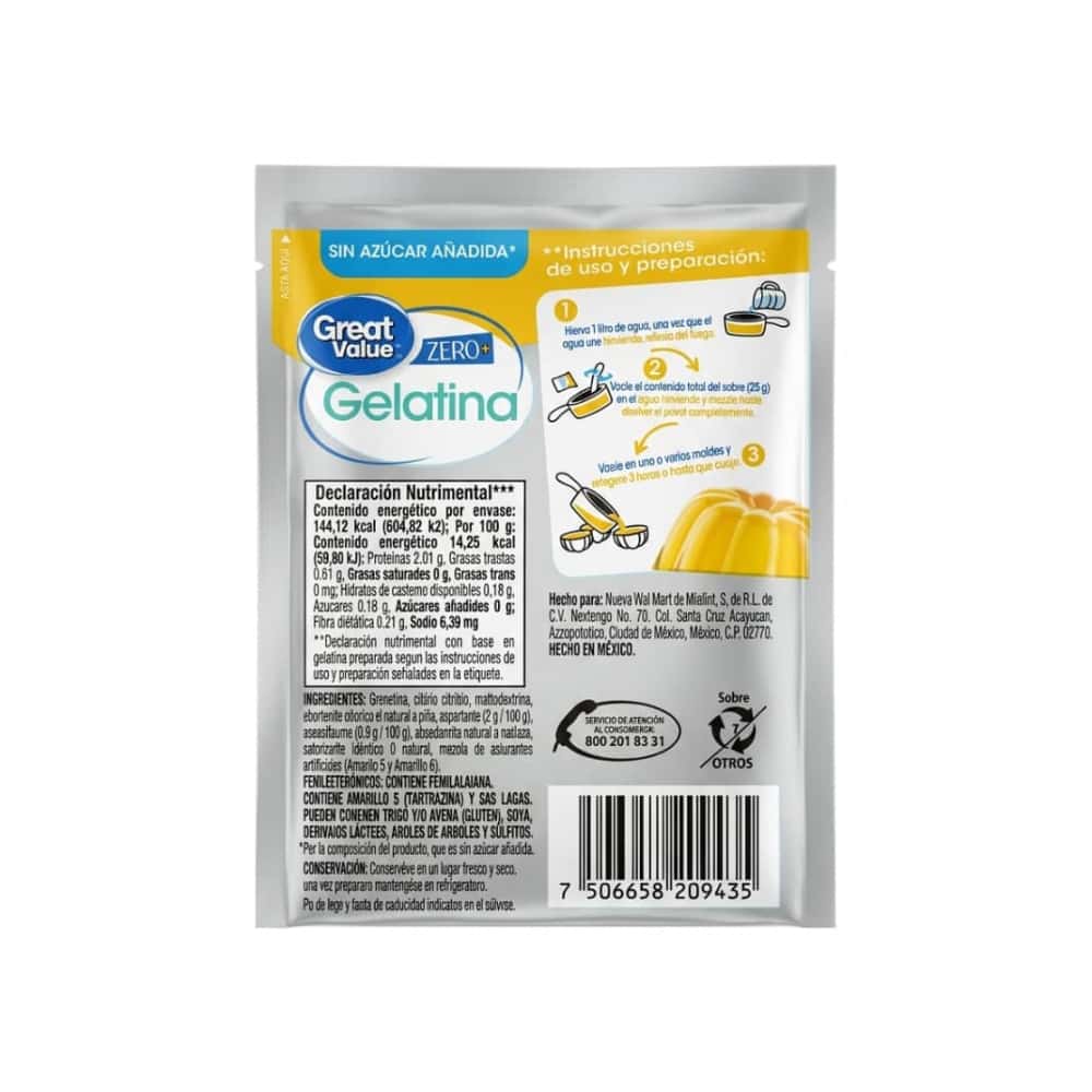 Gelatina sabor piña Great Value (25 g) - Miniatura 2