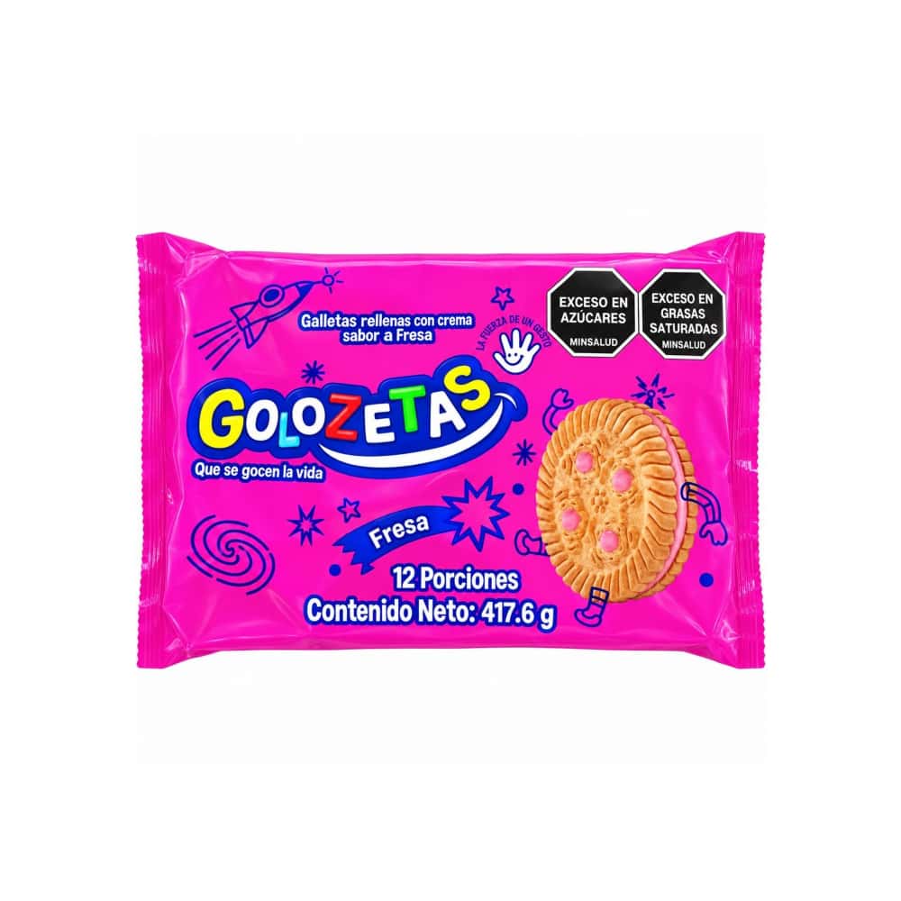 Paquete de galletas rellenas con crema sabor a fresa Golozetas (417.6 g / 14.73 oz) - Miniatura 1